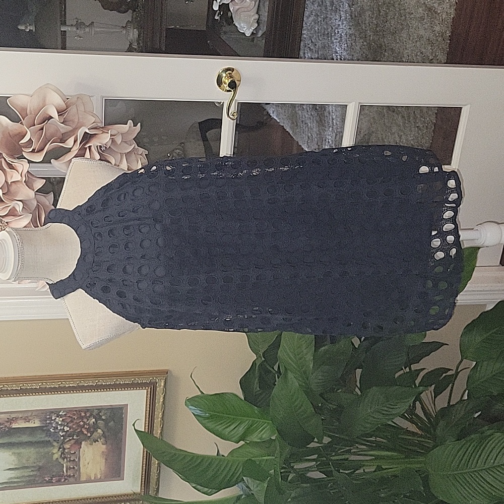 Romeo + Juliet Couture navy blue lace dress sleeveless lined exposed back S EUC…